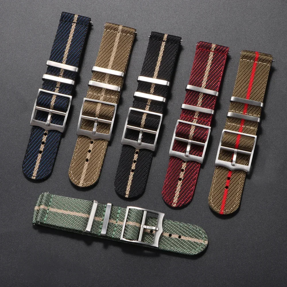 Two piece woven nylon strap with choice of buckle styles and quick release system - Sizes M & L