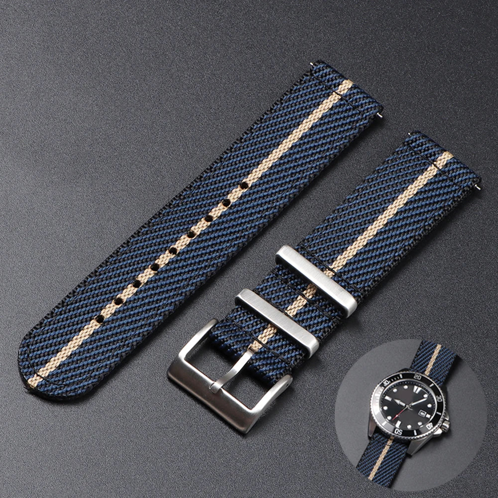 Two piece woven nylon strap with choice of buckle styles and quick release system - Sizes M & L