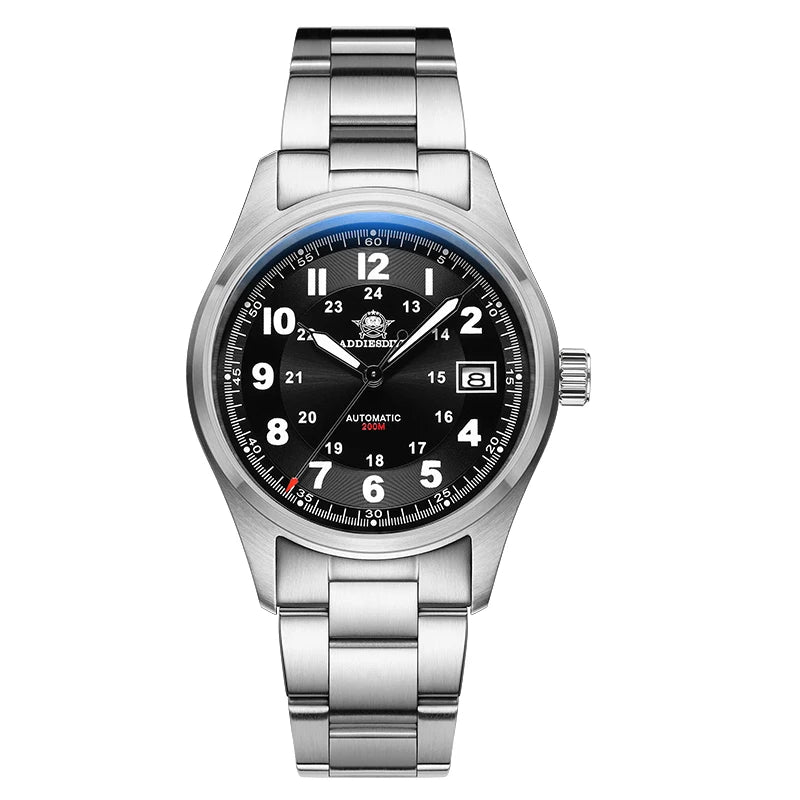 Addiesdive AD2048 - Stainless Steel Automatic Field Watch with Date and Oyster Style Bracelet