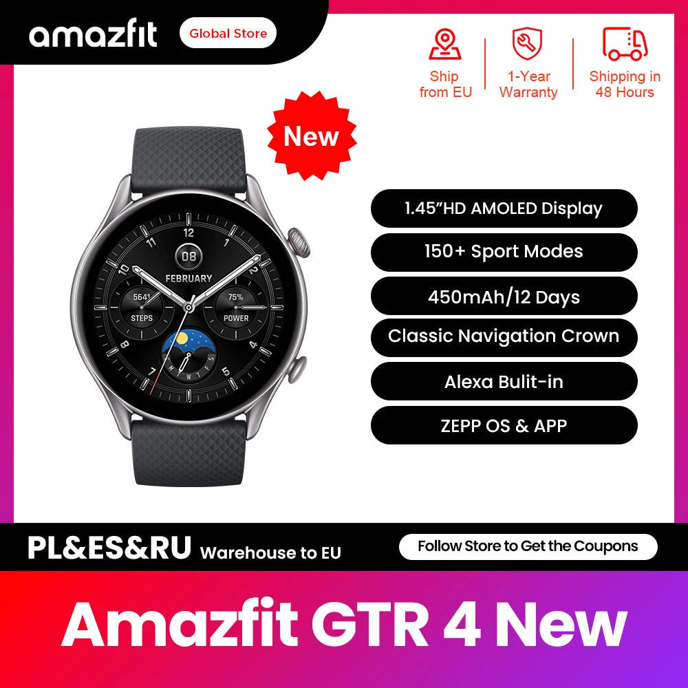 Amazfit GTR 4 - 46mm AMOLED screen, 12-day Battery Life, Smartwatch for Android or iOS