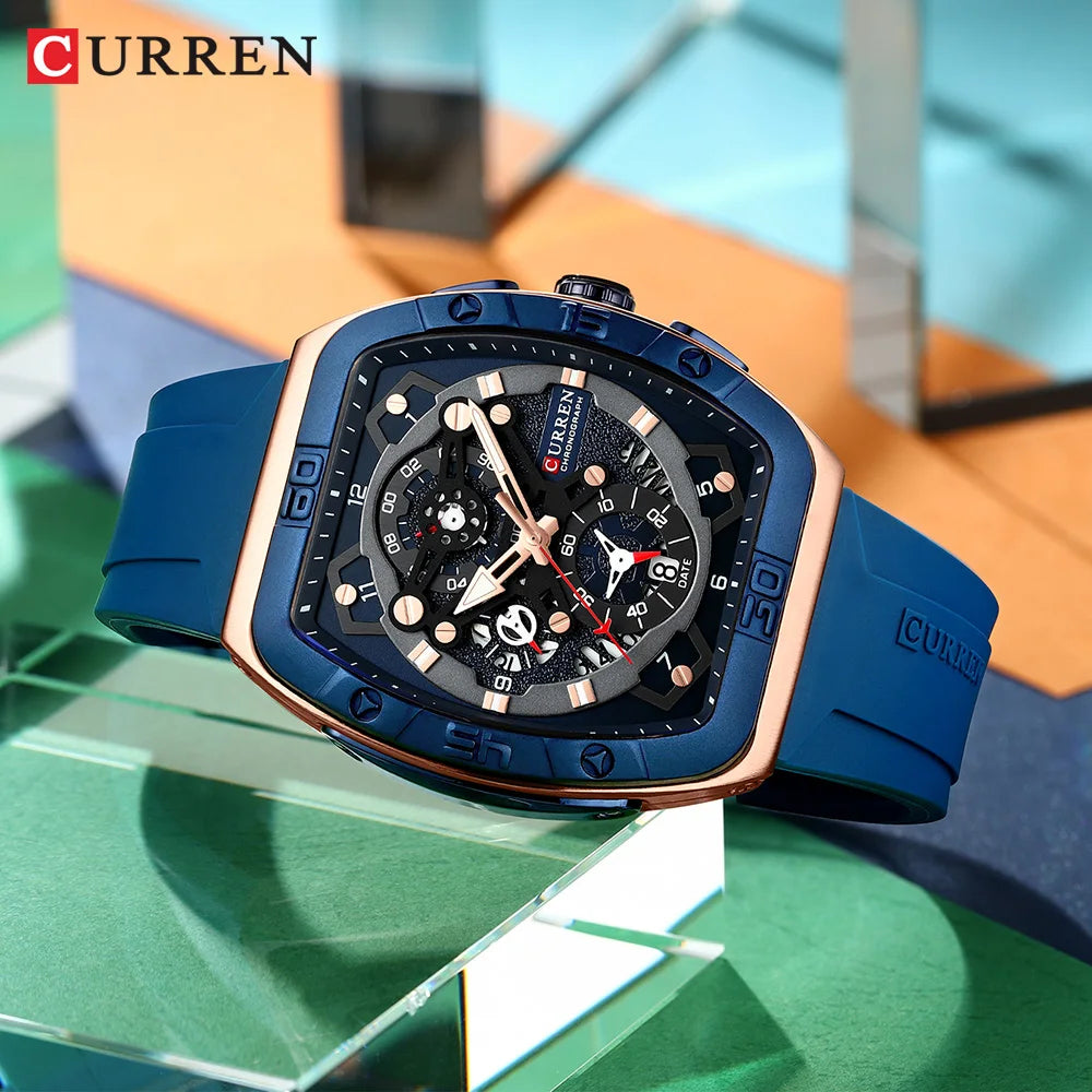 Curren 8443 - Tonneau Fashion Quartz Watch With Silicone Strap