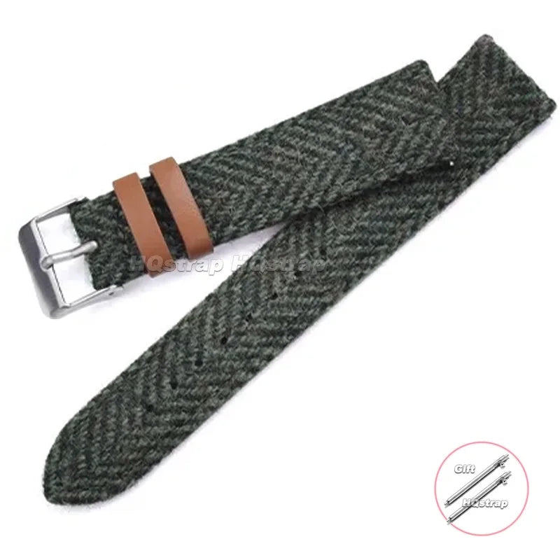 Nylon and Leather Woven Fabric Watch Strap with Quick Release - Sizes M & L