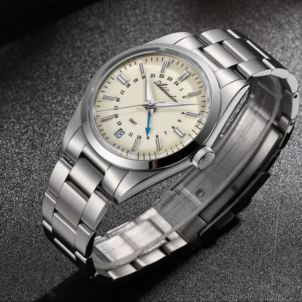 Stainless Steel GMT Watch Ivory on desk