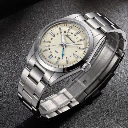 Stainless Steel GMT Watch Ivory on desk