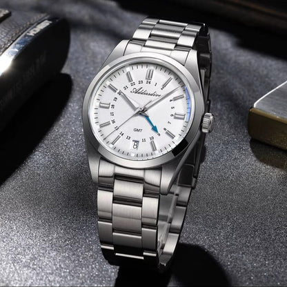 Stainless Steel GMT Watch white on desk