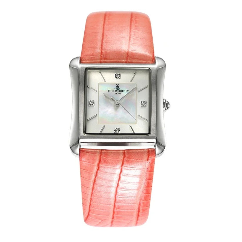 Square Stainless Steel Fashion Watch With Mother of Pearl & Gemstone Dial.