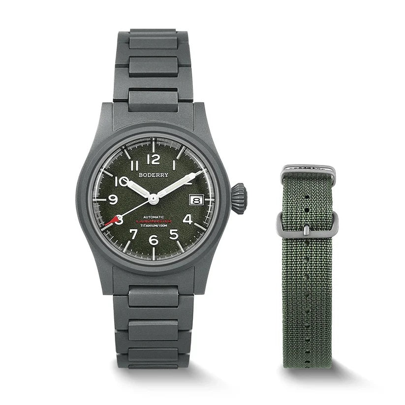 Boderry Landmaster - Titanium Automatic Field Watch with Seiko Movement and 100M Water Resistance